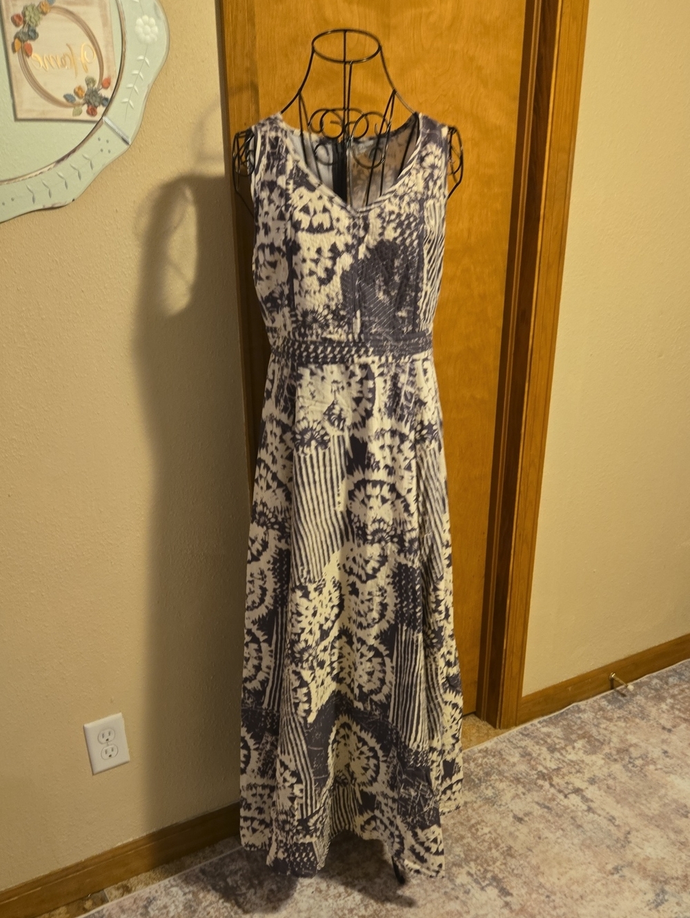 Coldwater Creek Navy and White Floral-Print Maxi Dress